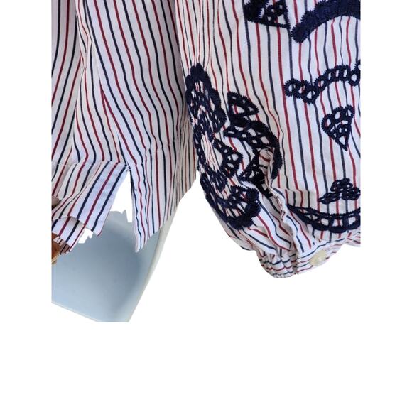 J.Crew Red Blue Striped Embroidered Wrap Tunic Blouse S Preppy Coastal Work Top - Picture 7 of 7